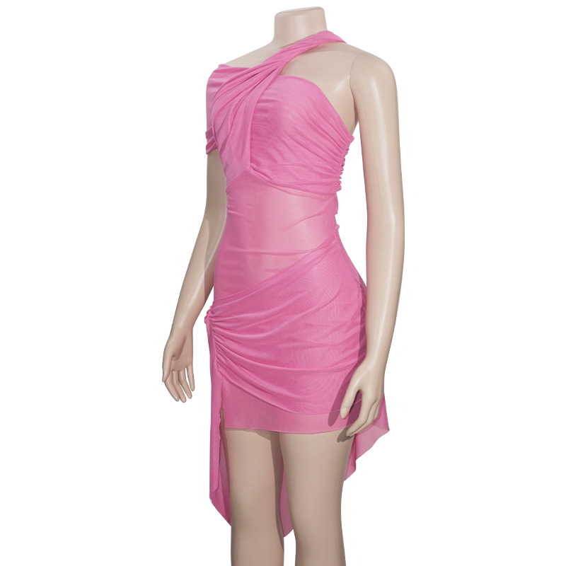  Ruched Halter Neck Backless Bodycon Mini Dress