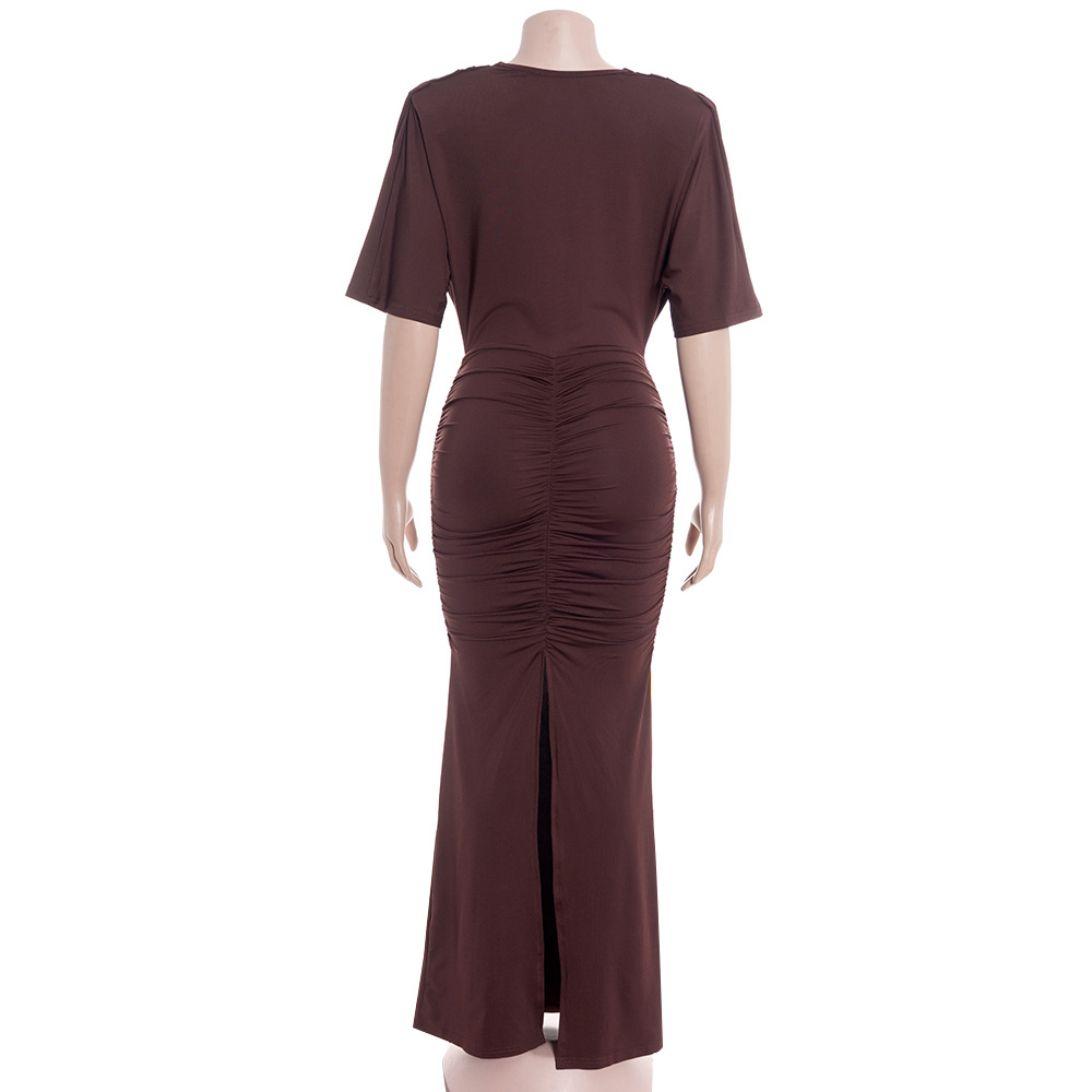 Solid Color Cowl Neck Low-Cut Midi/Maxi Dress with Cap Sleeves