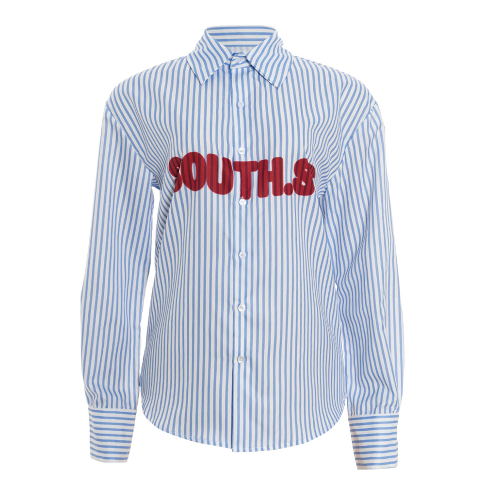 Striped Letter Print Oversized Long Sleeve Shirt