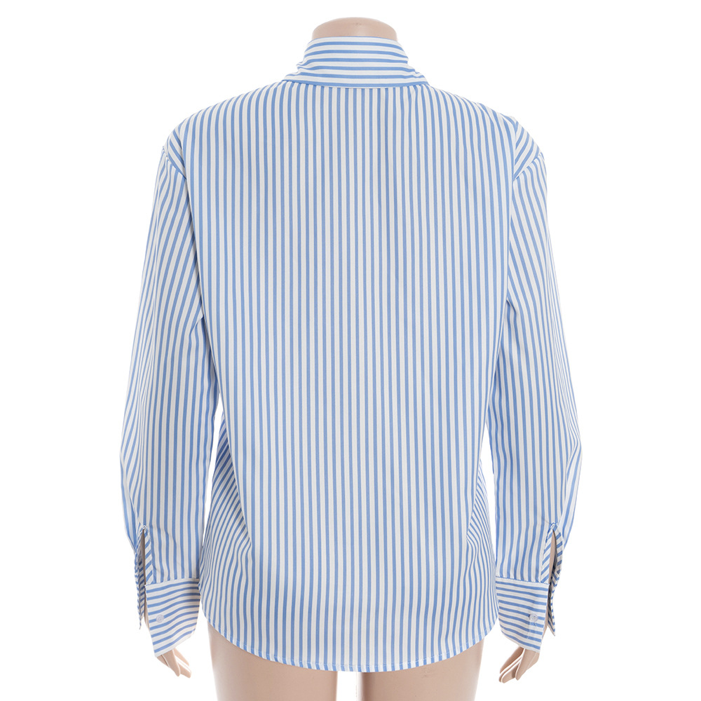 Striped Letter Print Oversized Long Sleeve Shirt