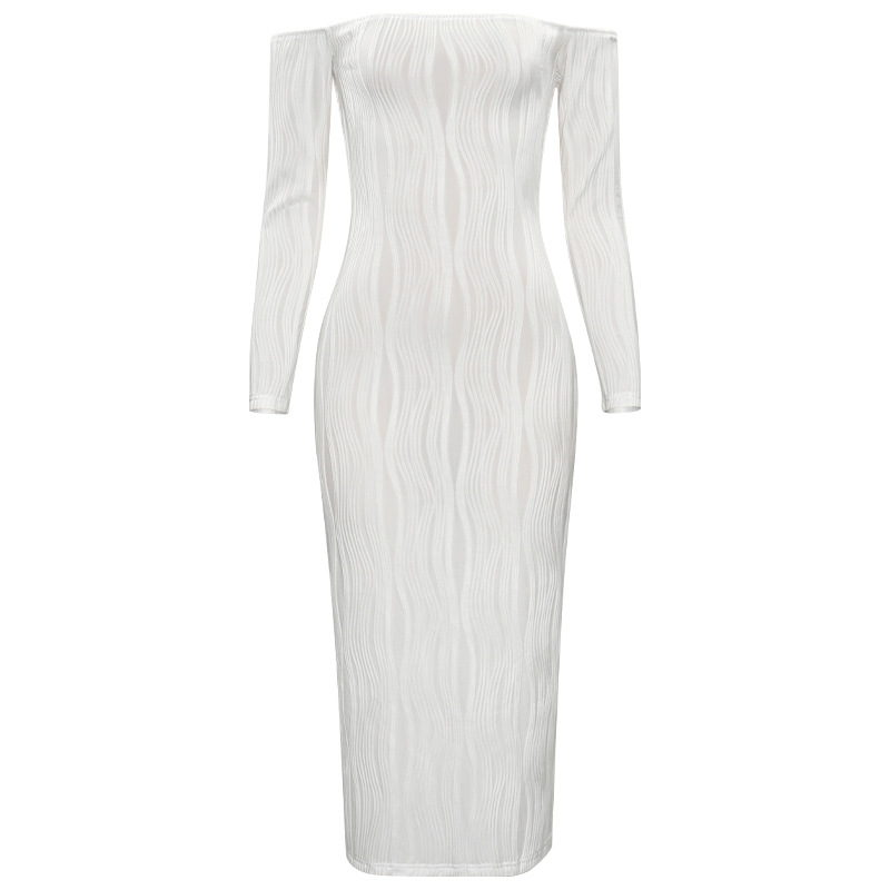 Solid Color Off-the-Shoulder Long Sleeve Bodycon Dress with Open Back