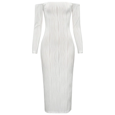 Solid Color Off-the-Shoulder Long Sleeve Bodycon Dress with Open Back 01