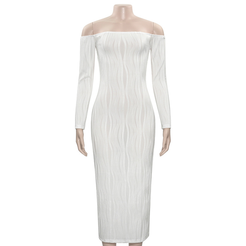 Solid Color Off-the-Shoulder Long Sleeve Bodycon Dress with Open Back