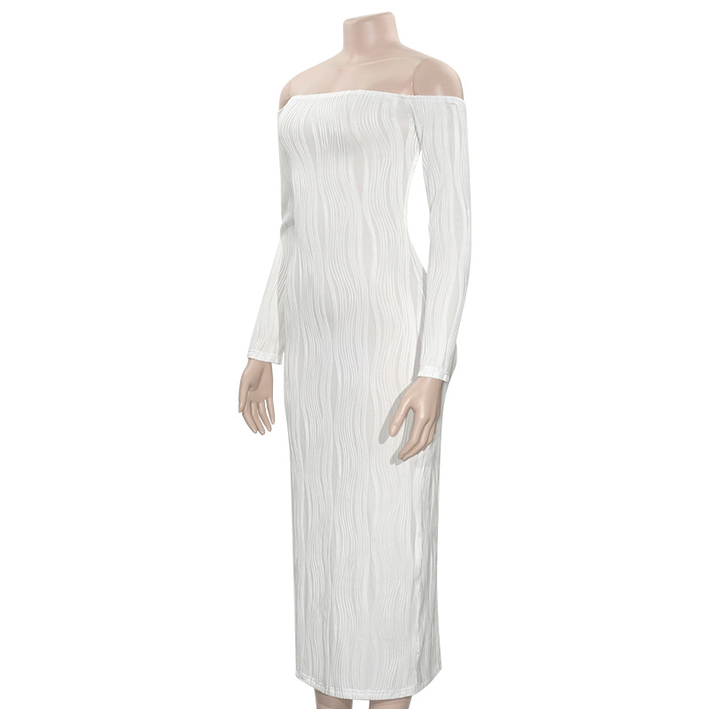 Solid Color Off-the-Shoulder Long Sleeve Bodycon Dress with Open Back