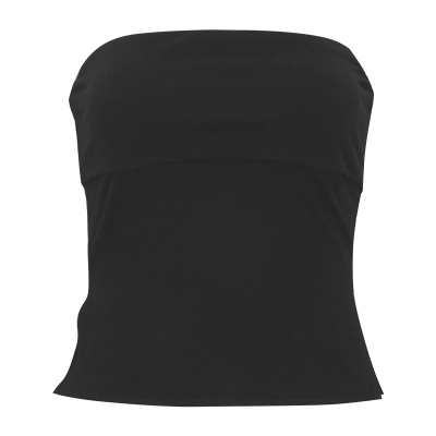 Solid Color Sleeveless Bandeau Crop Top with Side Slit 01