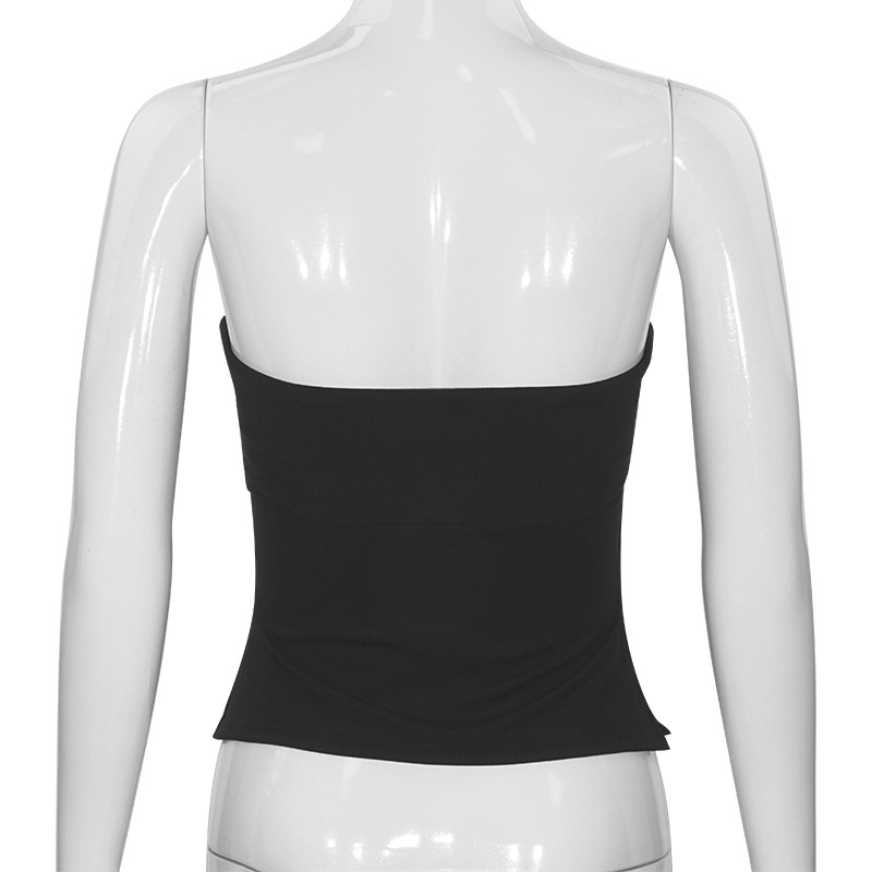 Solid Color Sleeveless Bandeau Crop Top with Side Slit