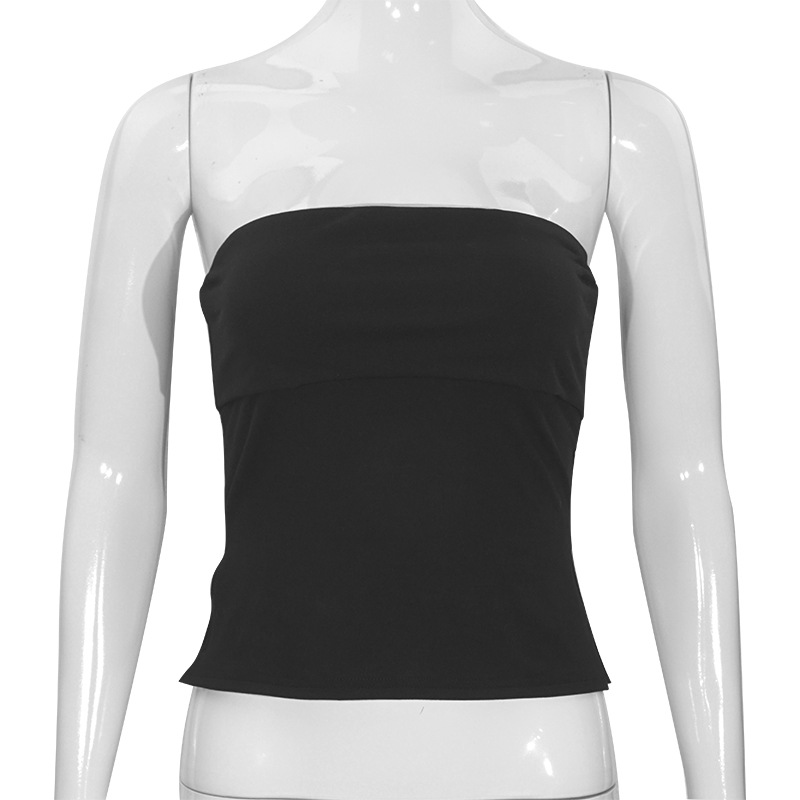 Solid Color Sleeveless Bandeau Crop Top with Side Slit