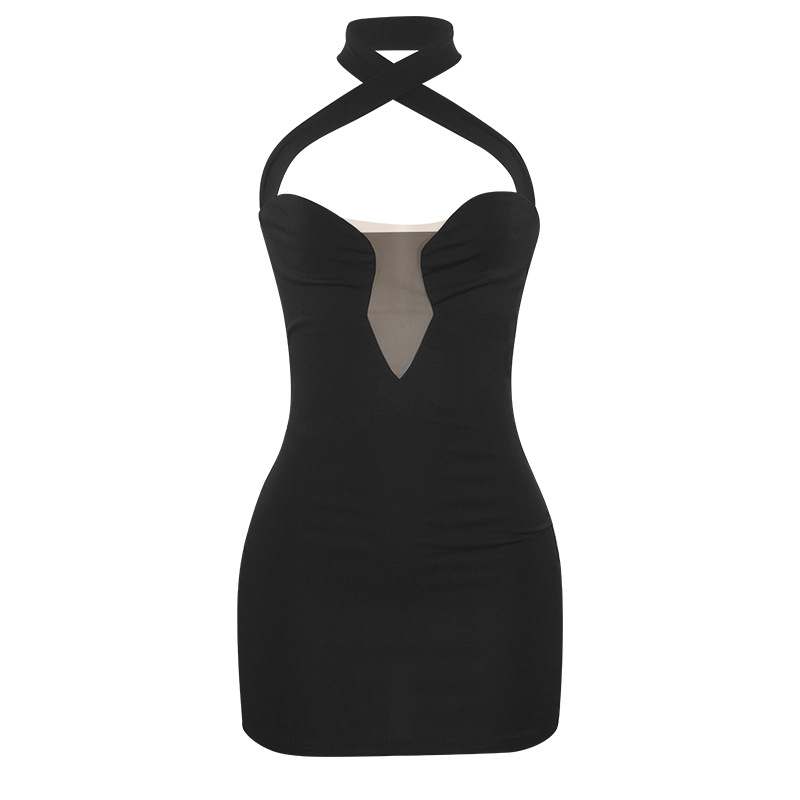 Solid Color Halter Neck Bandage Bodycon Mini Dress