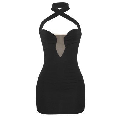 Solid Color Halter Neck Bandage Bodycon Mini Dress 01