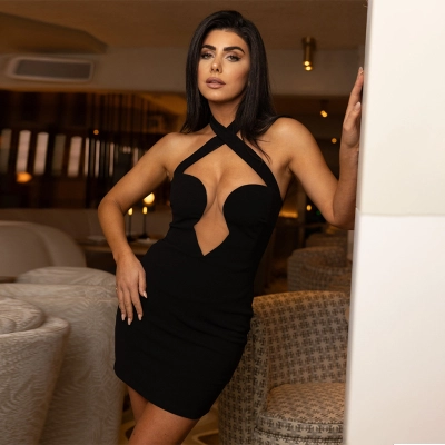 Solid Color Halter Neck Bandage Bodycon Mini Dress 02