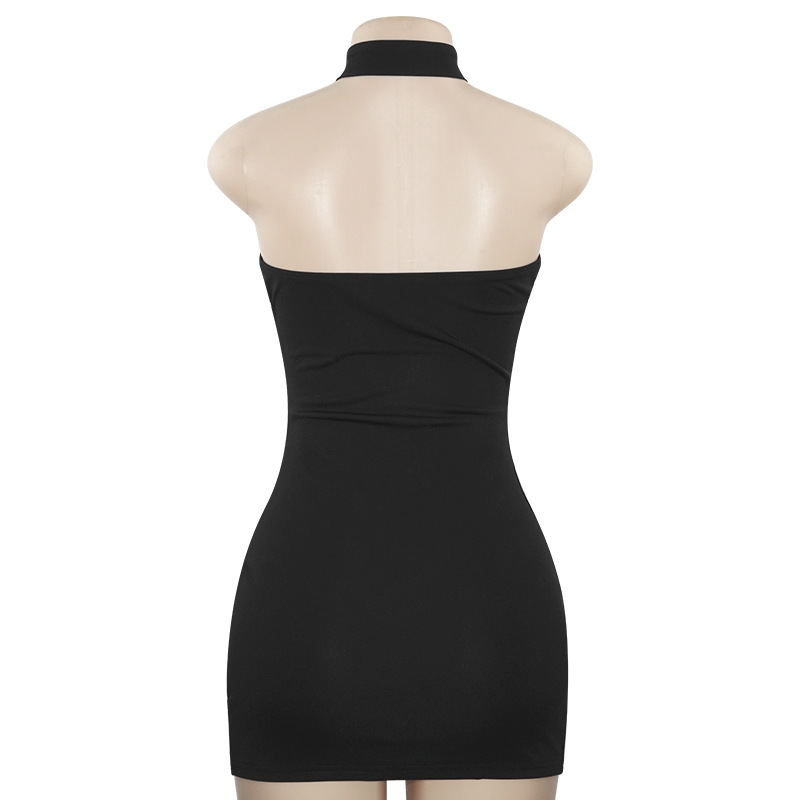 Solid Color Halter Neck Bandage Bodycon Mini Dress