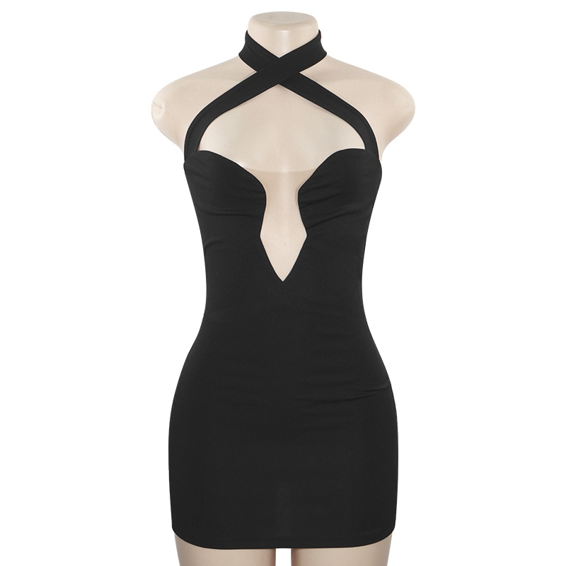 Solid Color Halter Neck Bandage Bodycon Mini Dress