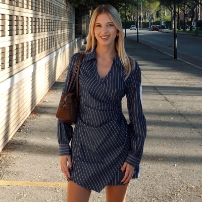 Elegant Striped Bodycon Maxi Dress with Asymmetrical Hem 02