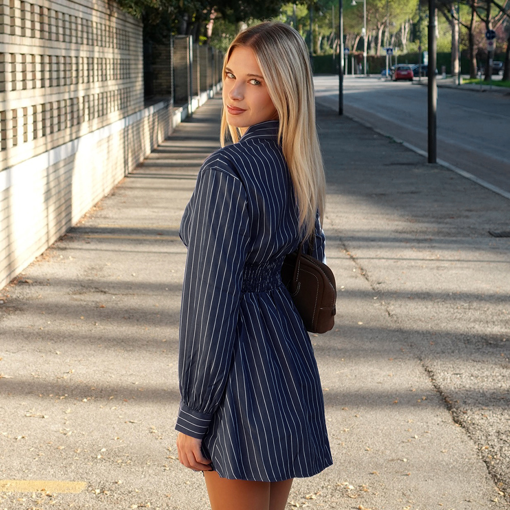 Elegant Striped Bodycon Maxi Dress with Asymmetrical Hem