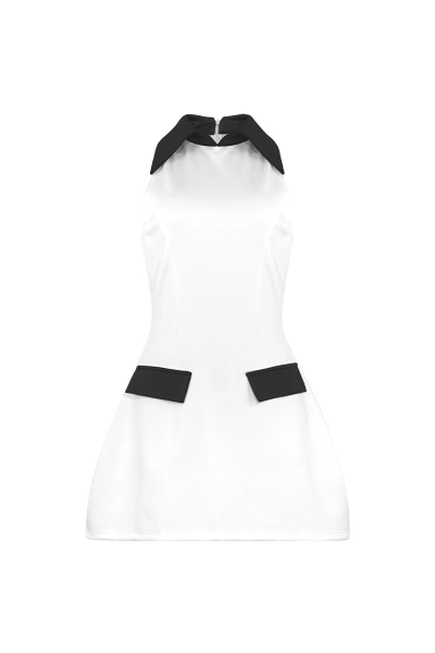 Solid Color Sleeveless Short Bodycon Dress with Notched Collar & Panel Detail  01