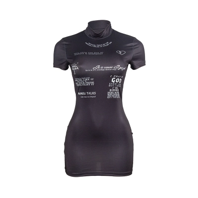Solid Color Short Sleeve Bodycon Mini Dress with Letter Print 01