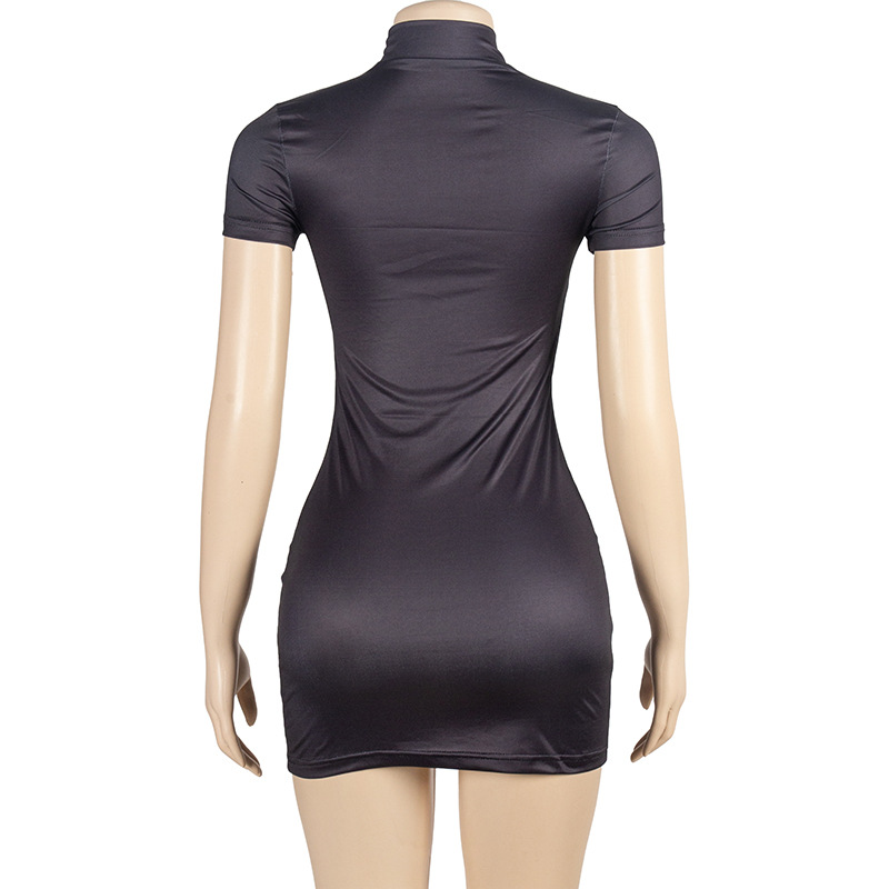 Solid Color Short Sleeve Bodycon Mini Dress with Letter Print