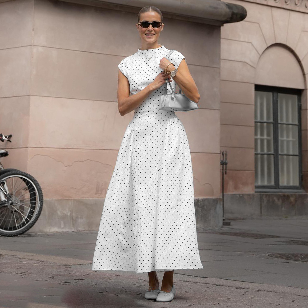 Vintage Polka Dot Sleeveless Maxi Dress