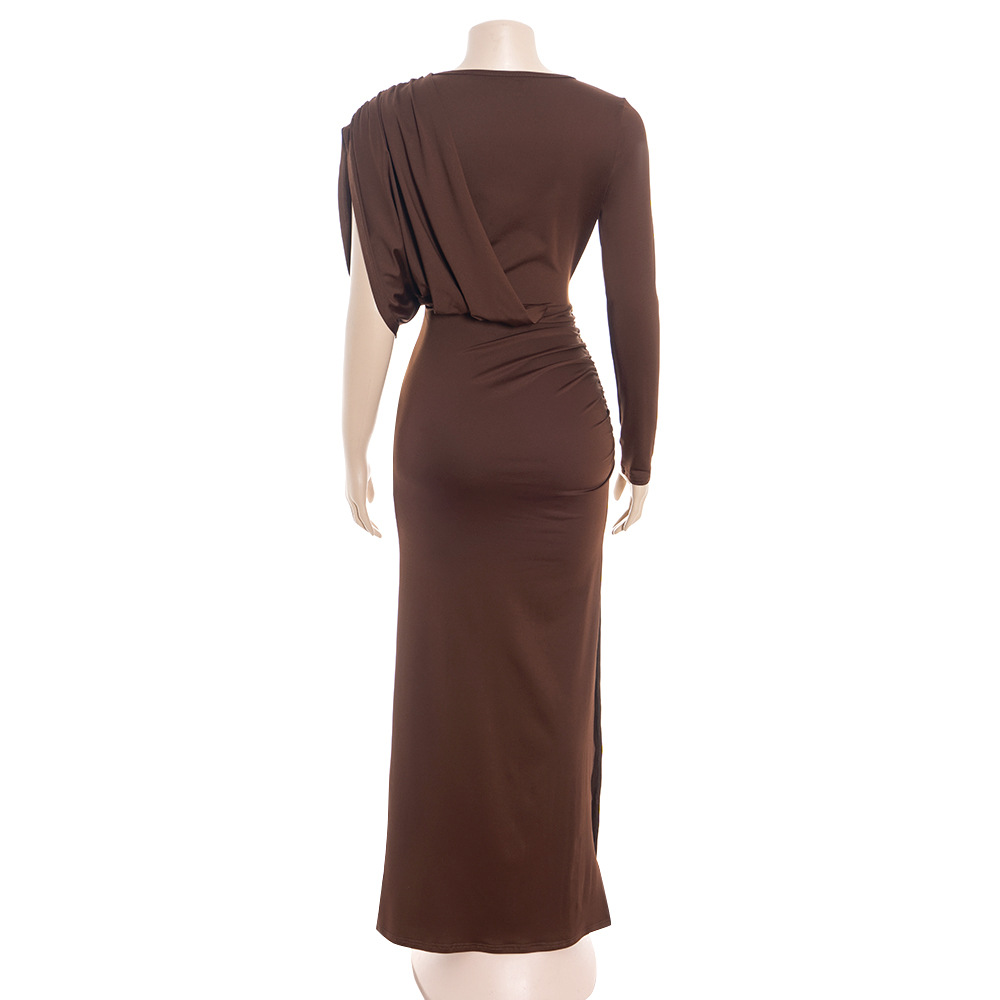 Solid Color Asymmetrical Long Sleeve Maxi Dress