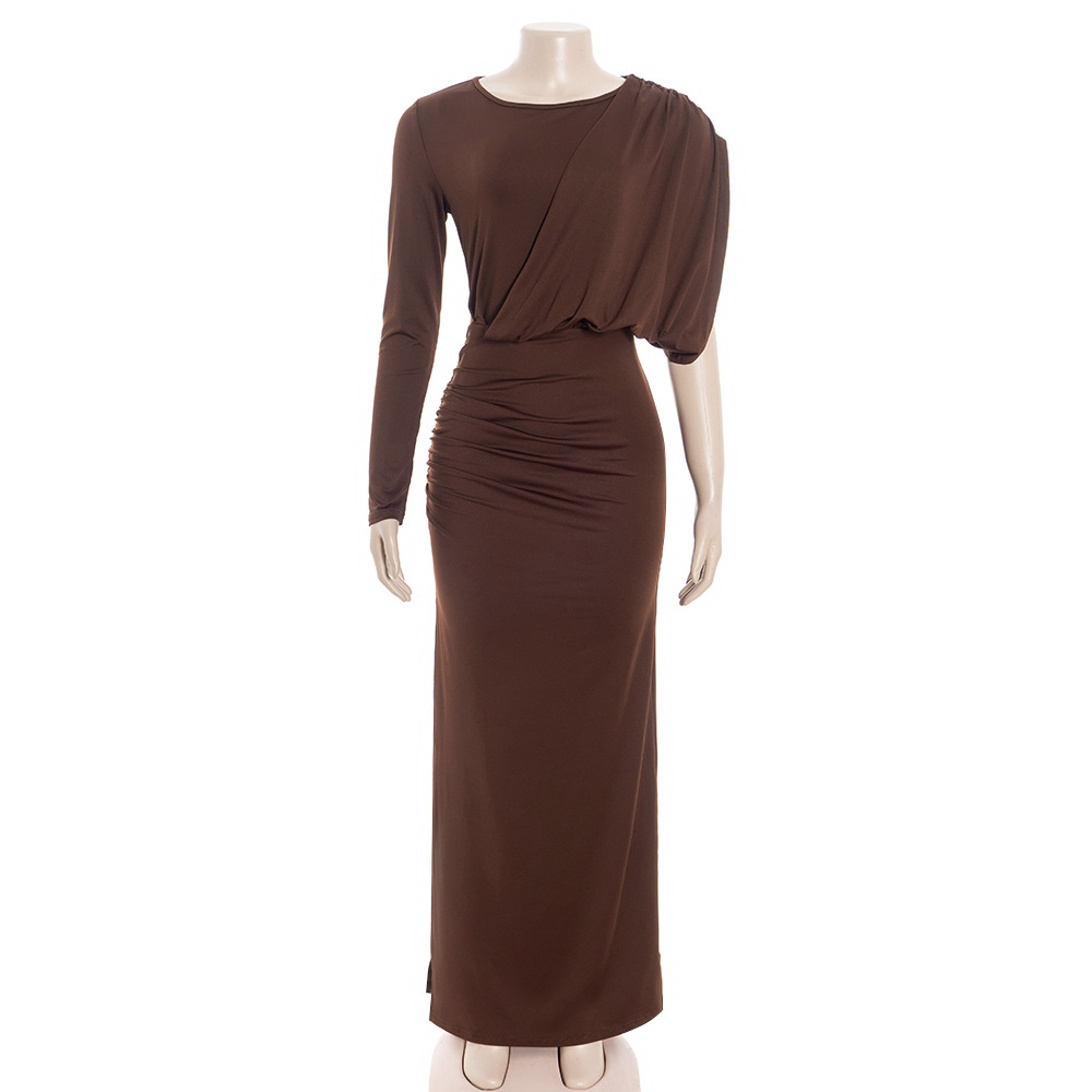 Solid Color Asymmetrical Long Sleeve Maxi Dress