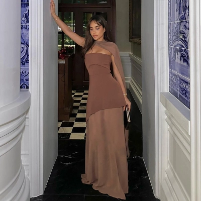 Backless Sheer Mesh Bodycon Maxi Dress with Detachable Scarf Collar 02