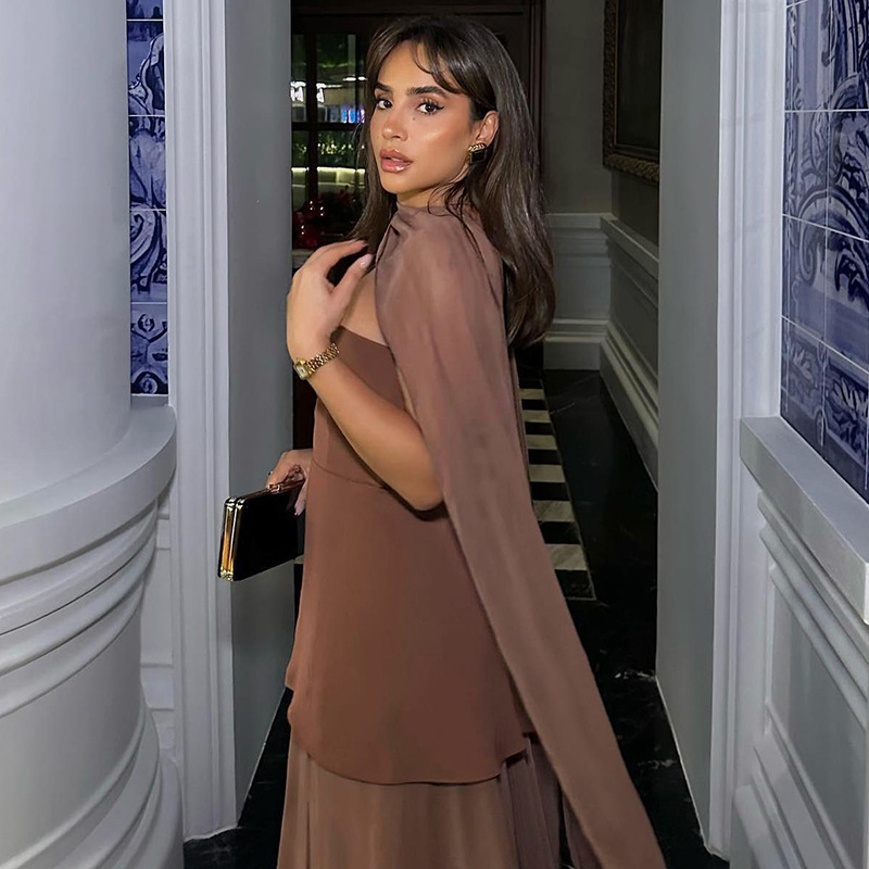 Backless Sheer Mesh Bodycon Maxi Dress with Detachable Scarf Collar