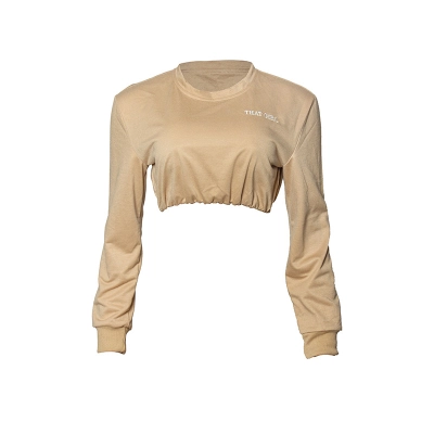  Solid Color Cropped Sweatshirt Round Neck Long Sleeve Crop Top 01