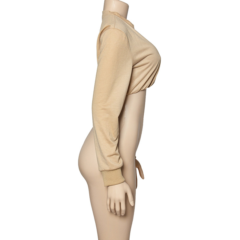  Solid Color Cropped Sweatshirt Round Neck Long Sleeve Crop Top