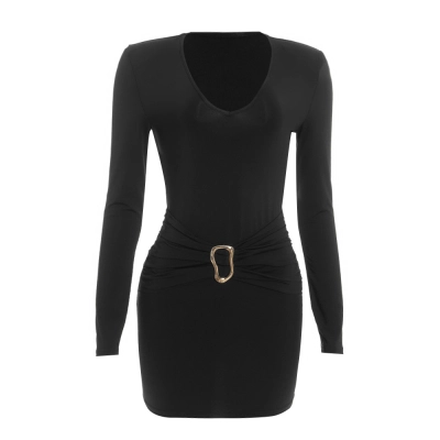 Deep V-Neck Long Sleeve Bodycon Dress 01