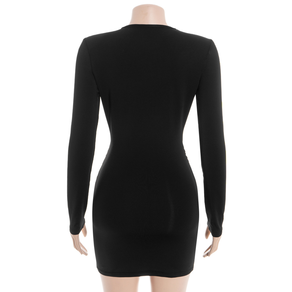 Deep V-Neck Long Sleeve Bodycon Dress