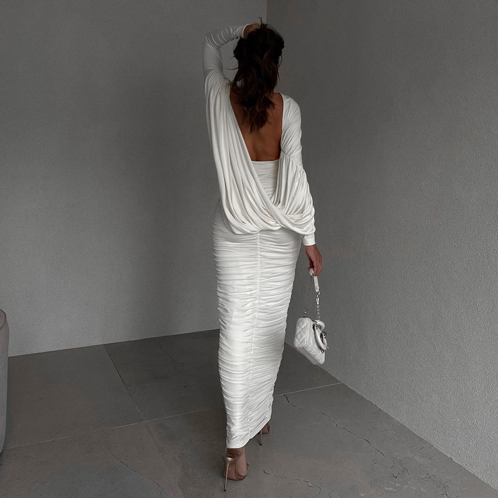 Cape-Sleeve Long Sleeve Backless Maxi Dress