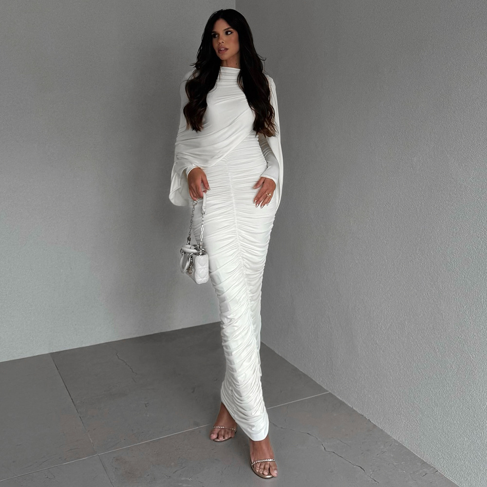 Cape-Sleeve Long Sleeve Backless Maxi Dress