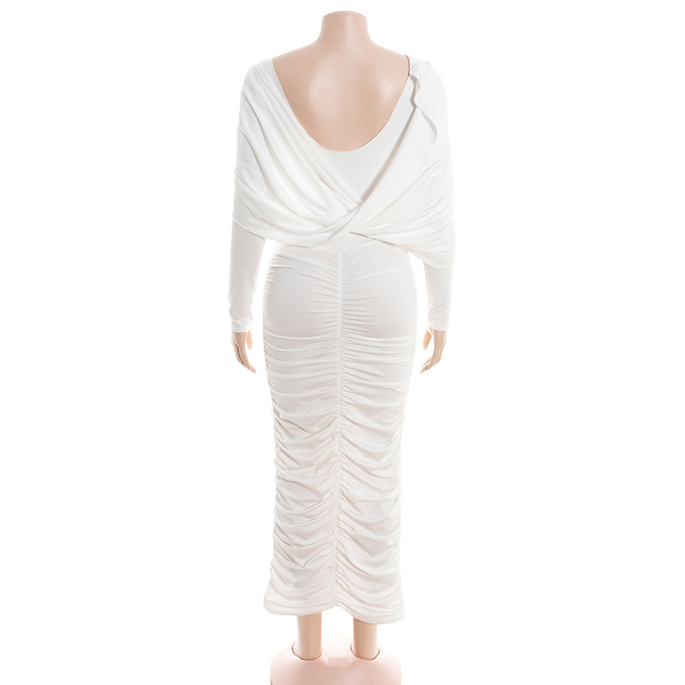 Cape-Sleeve Long Sleeve Backless Maxi Dress