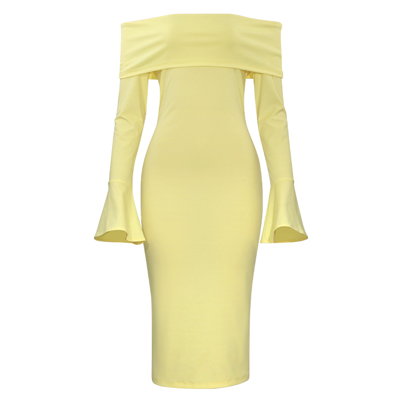 Solid Color Off-the-Shoulder Long Sleeve Maxi Dress