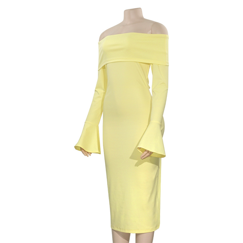 Solid Color Off-the-Shoulder Long Sleeve Maxi Dress