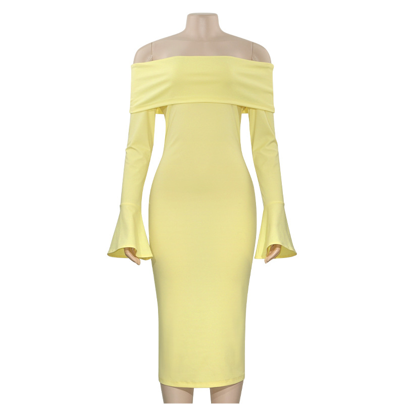 Solid Color Off-the-Shoulder Long Sleeve Maxi Dress