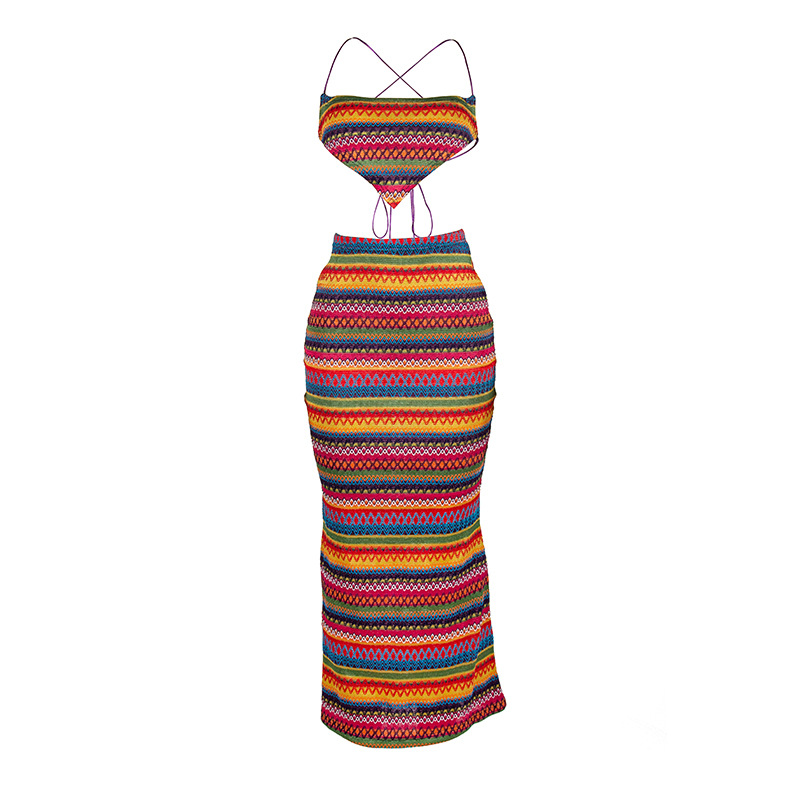 Summer Halter Neck Crop Top & Bodycon Maxi Skirt Two-Piece Set