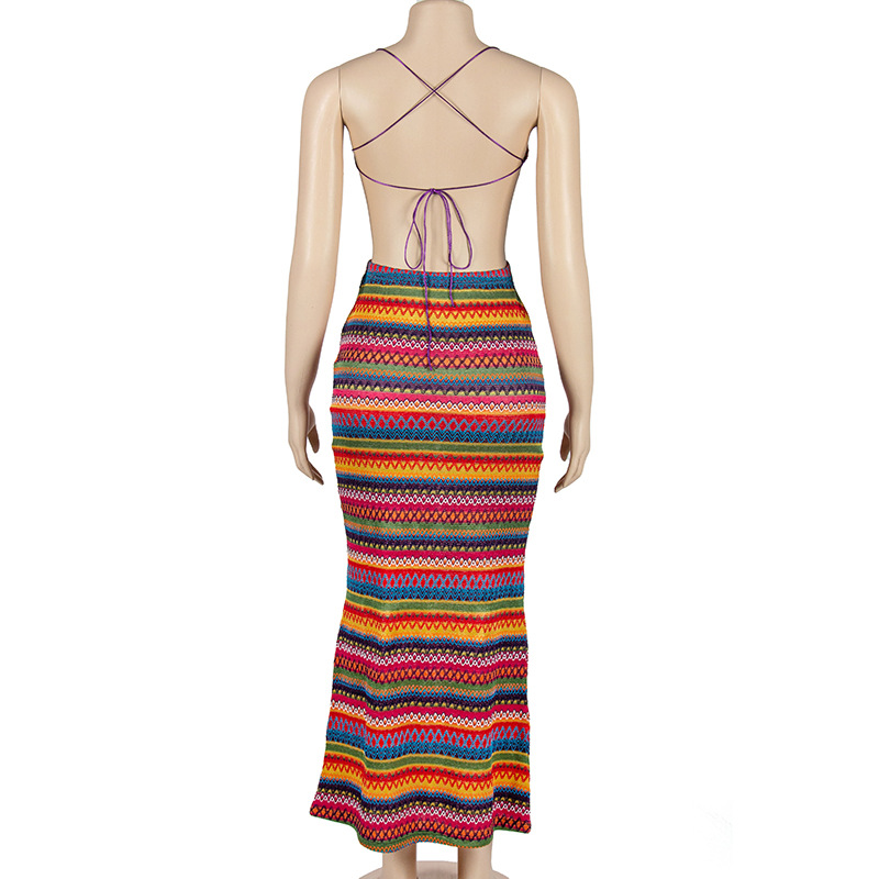 Summer Halter Neck Crop Top & Bodycon Maxi Skirt Two-Piece Set