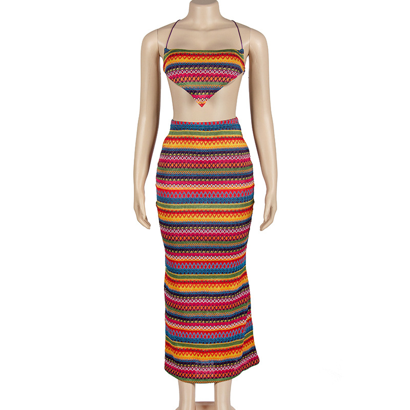 Summer Halter Neck Crop Top & Bodycon Maxi Skirt Two-Piece Set