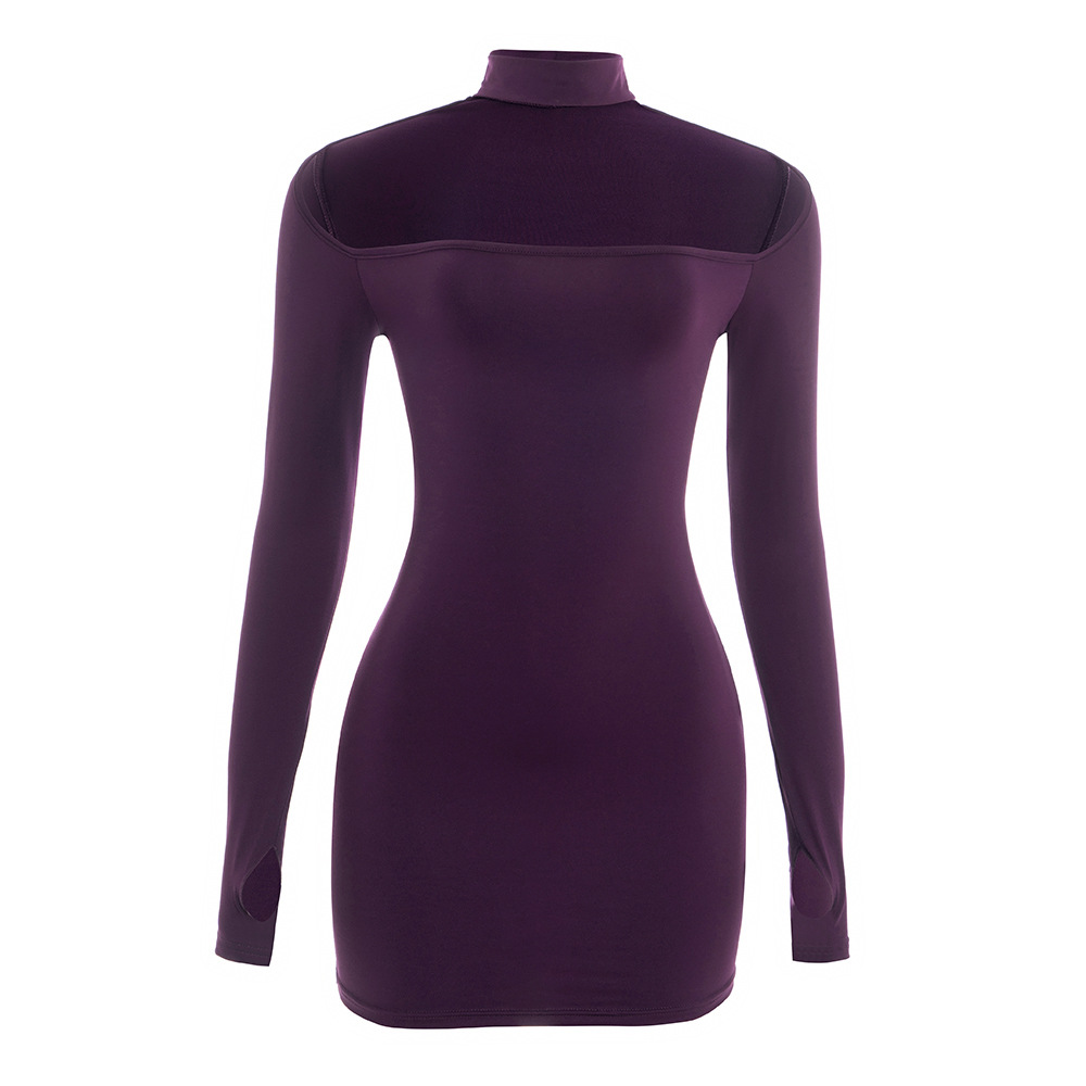 Solid Color Long Sleeve Bodycon Mini Dress