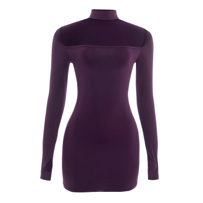 Solid Color Long Sleeve Bodycon Mini Dress 01