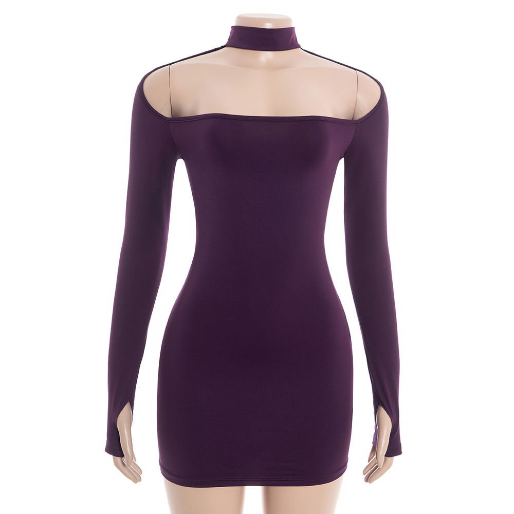 Solid Color Long Sleeve Bodycon Mini Dress