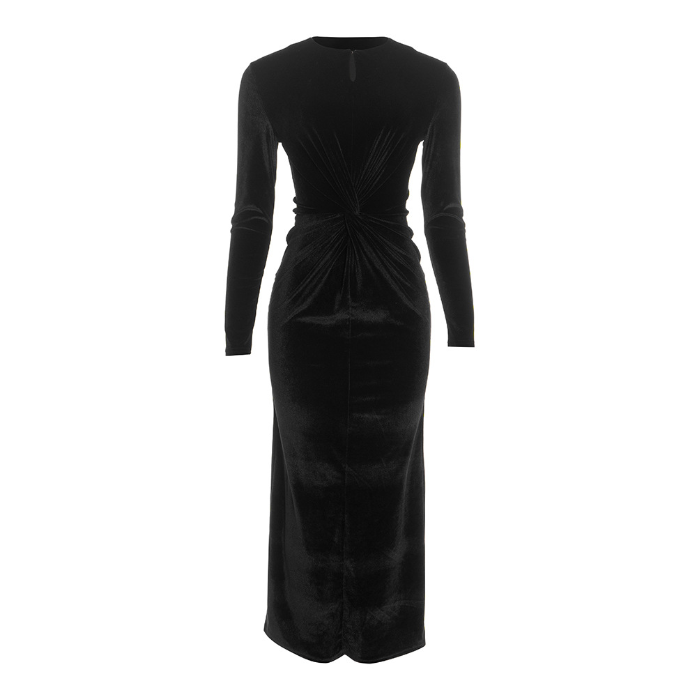 Drop Neck Long Sleeve Maxi Dress