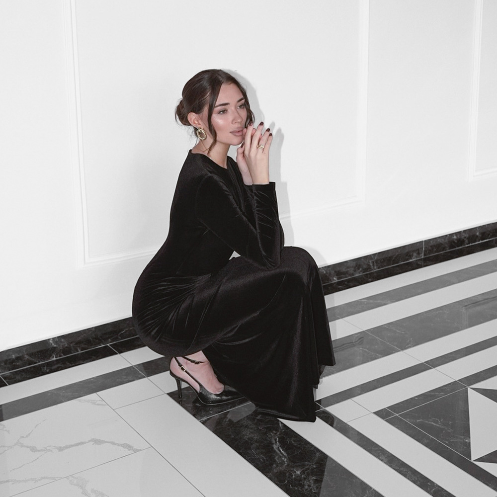 Drop Neck Long Sleeve Maxi Dress