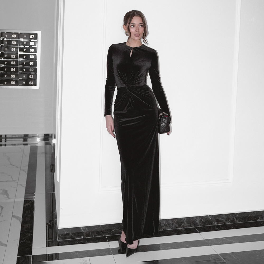 Drop Neck Long Sleeve Maxi Dress