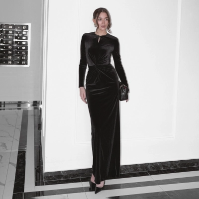 Drop Neck Long Sleeve Maxi Dress 02