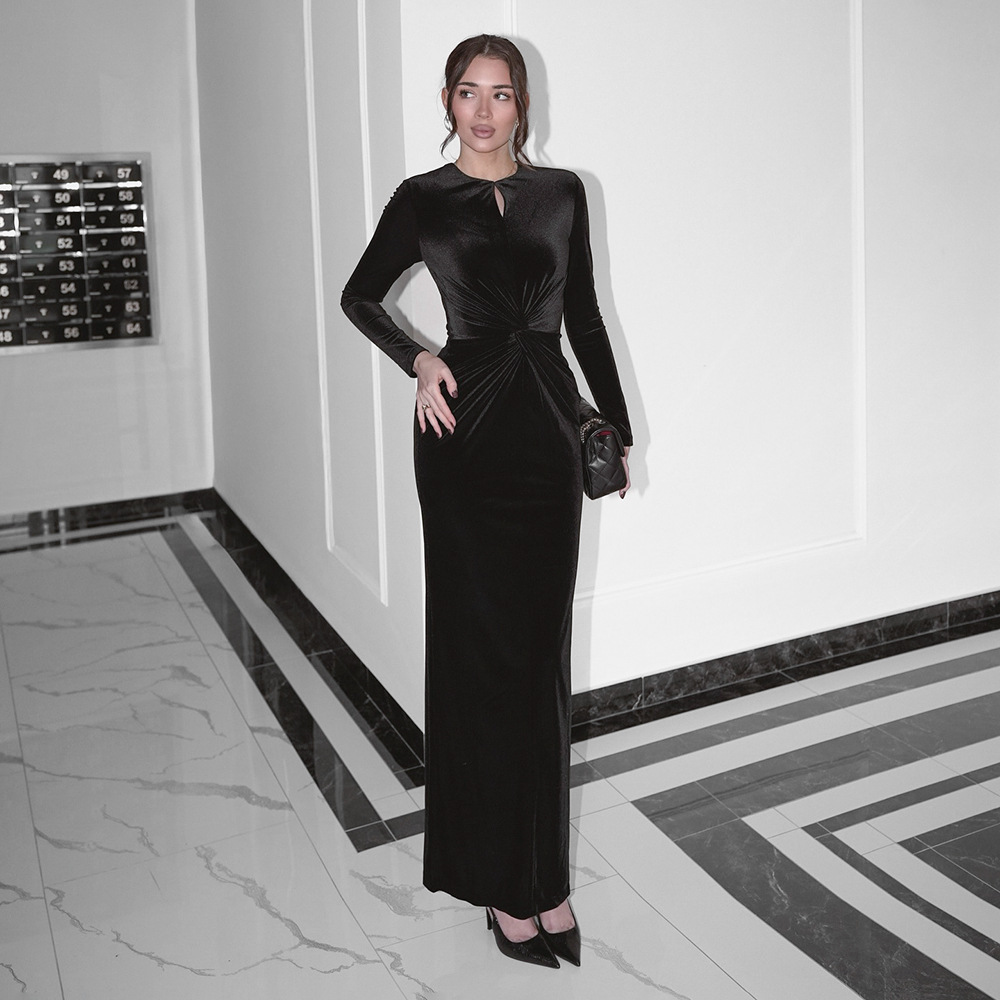 Drop Neck Long Sleeve Maxi Dress