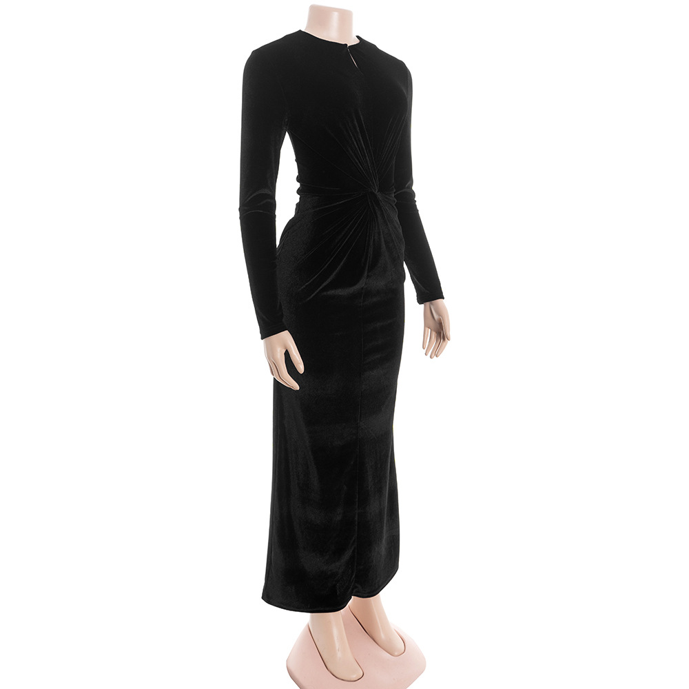 Drop Neck Long Sleeve Maxi Dress