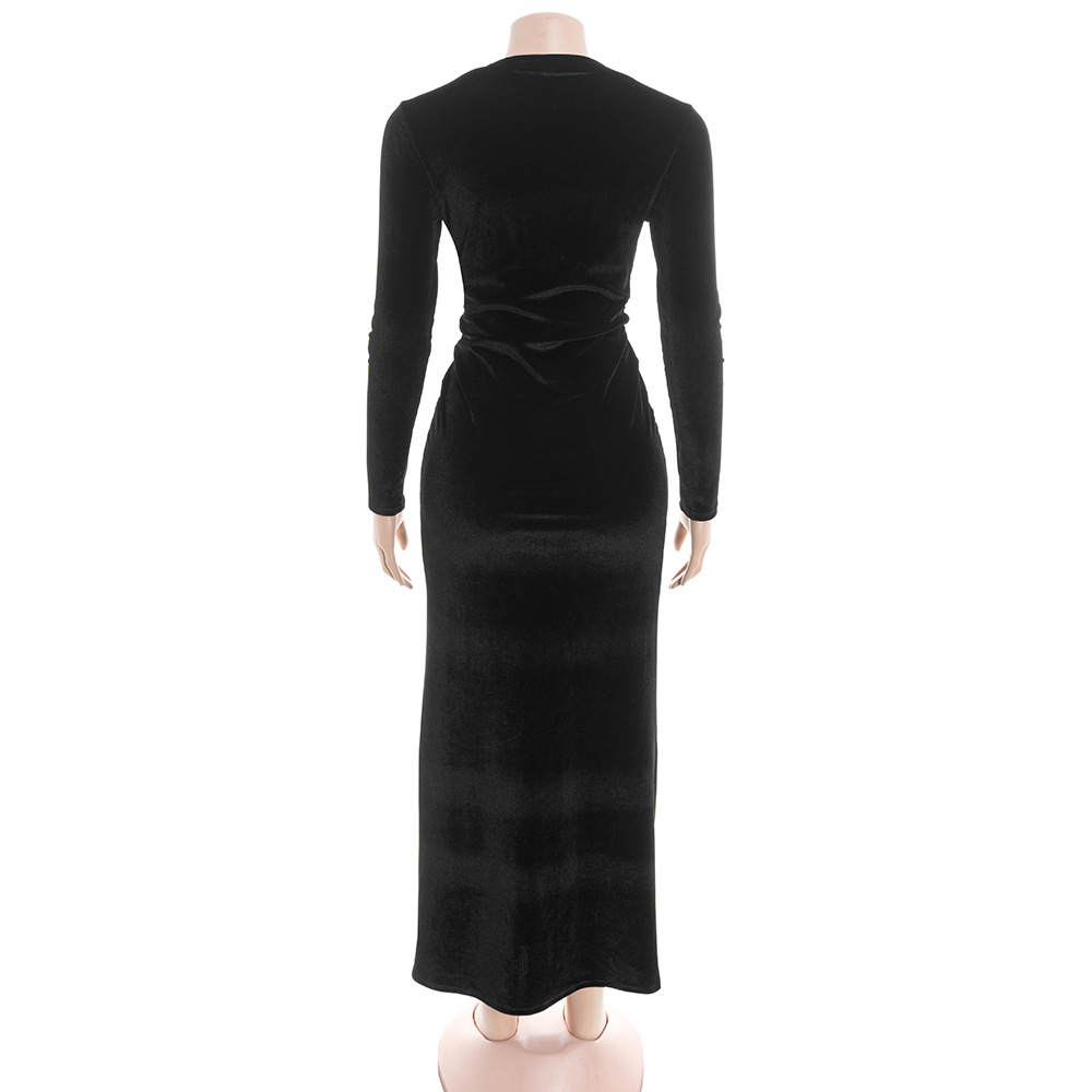 Drop Neck Long Sleeve Maxi Dress