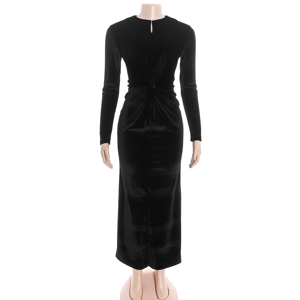 Drop Neck Long Sleeve Maxi Dress